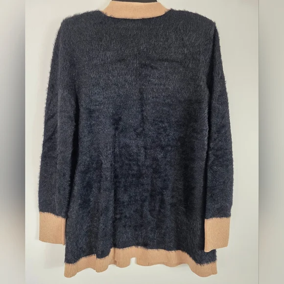 L'AGENCE 'Elin' 4-Pocket Fuzzy Cardigan Sweater, Black/Camel M,XL